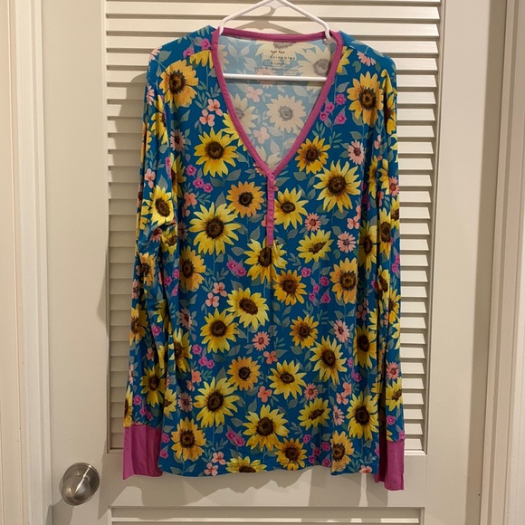 Little Sleepies Women’s Blue and Pink Sunflower Fields Bamboo Pajama Set Size XL - Picture 2 of 12